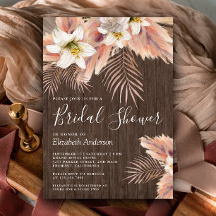 Invitación Palm Floral de Lirio Blanco Pampas Ducha de Madera