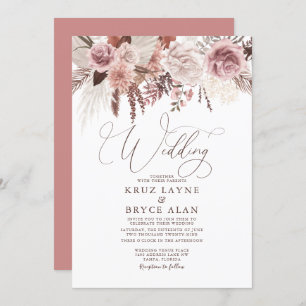 Invitación Palm floral Rosa y seca pampas Boda Boho Grass