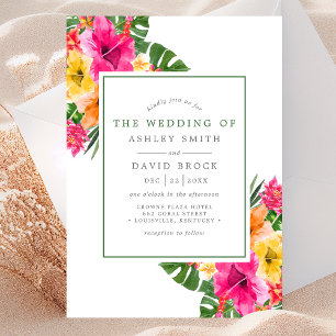Invitación Palm Floral Tropical Hibiscus Boda