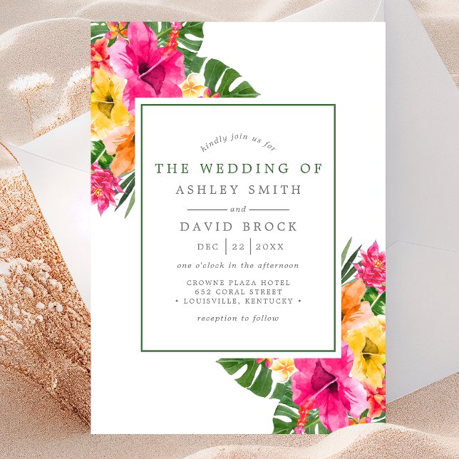 Invitación Palm Floral Tropical Hibiscus Boda (Subido por el creador)
