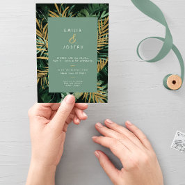 Invitación Palm hojas tropicales modernas Boda verde polvorie