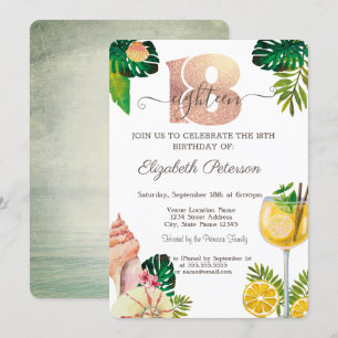 Invitación Palm Leaf Seashells Cocktail Summer 18 cumpleaños