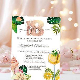 Invitación Palm Leaf Seashells Cocktail Summer 18 cumpleaños