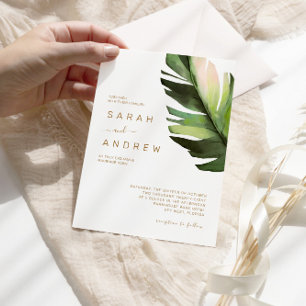 Invitación Palm Leaf Tropical Boda Floral