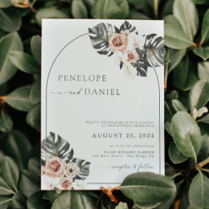 Invitación Palm Leaf Tropical Boho Boda Floral
