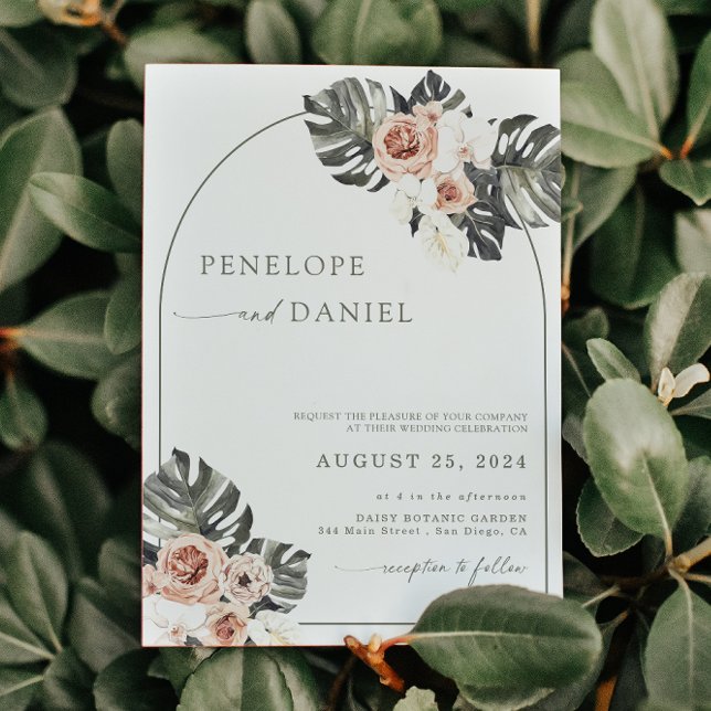 Invitación Palm Leaf Tropical Boho Boda Floral (Subido por el creador)