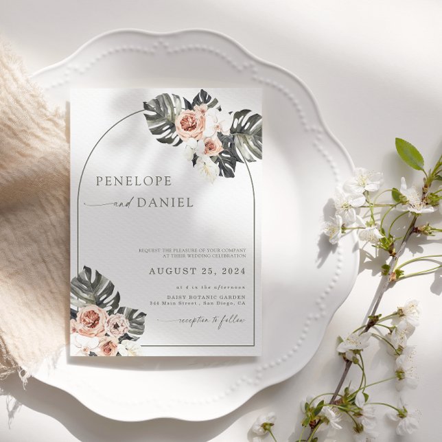 Invitación Palm Leaf Tropical Boho Boda Floral (Subido por el creador)