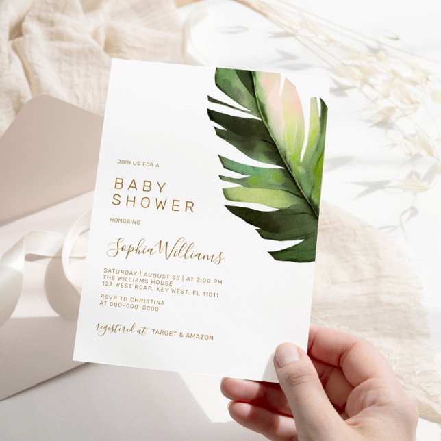 Invitación Palm Leaf Tropical Floral Moderno Baby Shower (Subido por el creador)