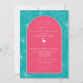Invitación Palm Leaves Flamingo Blue Bridal Shower