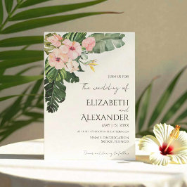 Invitación Palm Leaves Hibiscus Boda de Verdor Tropical
