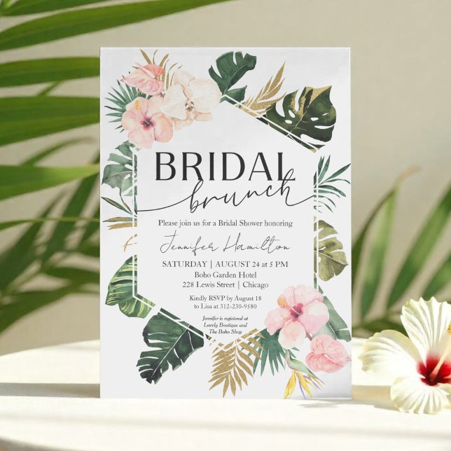 Invitación Palm Leaves Hibiscus Tropical Floral Bridal Brunch (Subido por el creador)