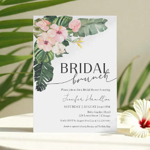 Invitación Palm Leaves Hibiscus Tropical Floral Bridal Brunch