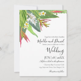 Invitación Palm Leaves Plumeria Boda Tropical Elegante