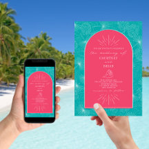 Palm Leaves Seashell Pink Blue Beach Wedding