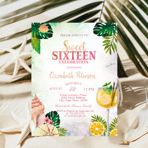 Invitación Palm Leaves Seashells Cocktail Summer Sweet 16