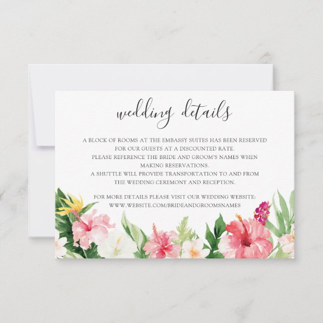 Invitación Palm Leaves tropicales Bodas Detalles Insertar tar (Anverso)