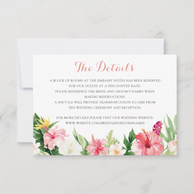 Invitación Palm Leaves tropicales Bodas Detalles Insertar tar (Anverso)