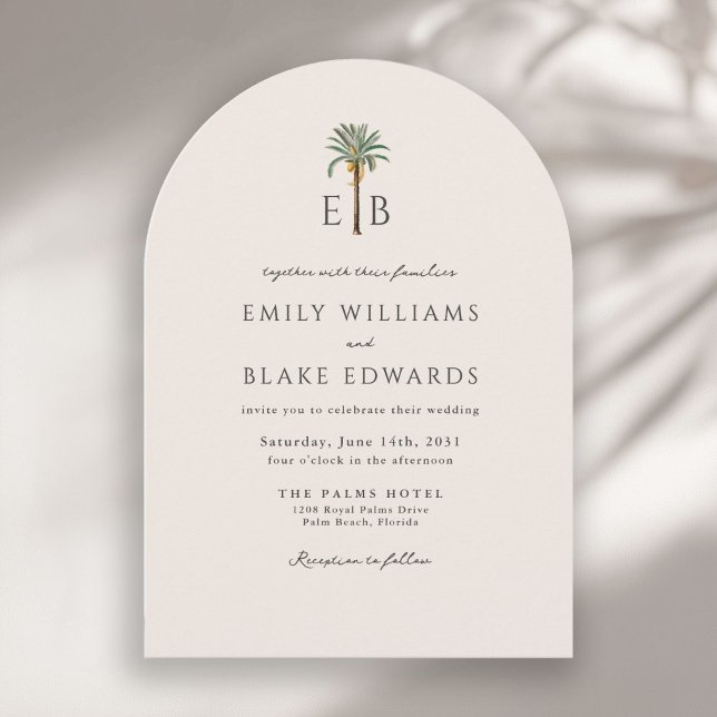 Invitación Palm Logo Elegant Arch Tropical Monogram Wedding (Subido por el creador)