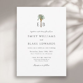 Invitación Palm Logo Elegant Tropical Monogram Wedding