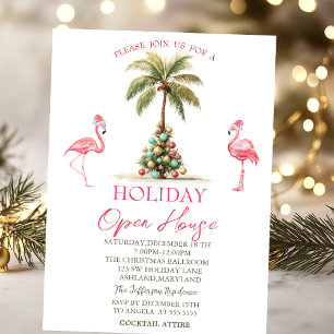 Invitación Palm Navidades Balls Flamingos Holiday Open House