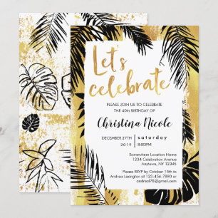 Invitación Palm Palm Gold Black Tropical Monstera Vamos a cel