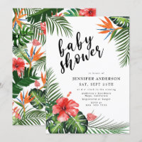 Palm roja hibiscus deja Baby Shower tropical