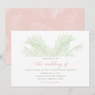 Invitación Palm rosa y verde deja una boda tropical en la pla