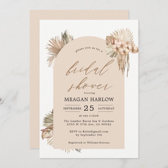 Invitación Palm Seca Bohemia deja ducha de novia (Anverso / Reverso)