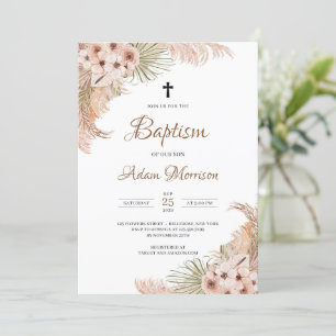 Invitación Palm Seca Pampas Grasa Rubor Bautismo Orquídea