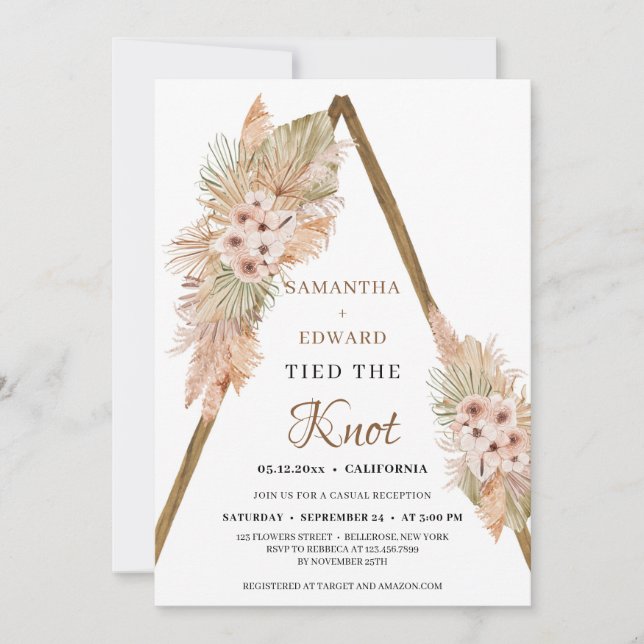 Invitación Palm Seca Pampas Grass Dusty Orquídea Elopement (Anverso)
