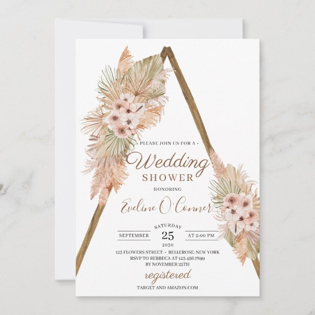 Invitación Palm Seca Sale Pampas Boda de arco de madera de hi (Anverso)
