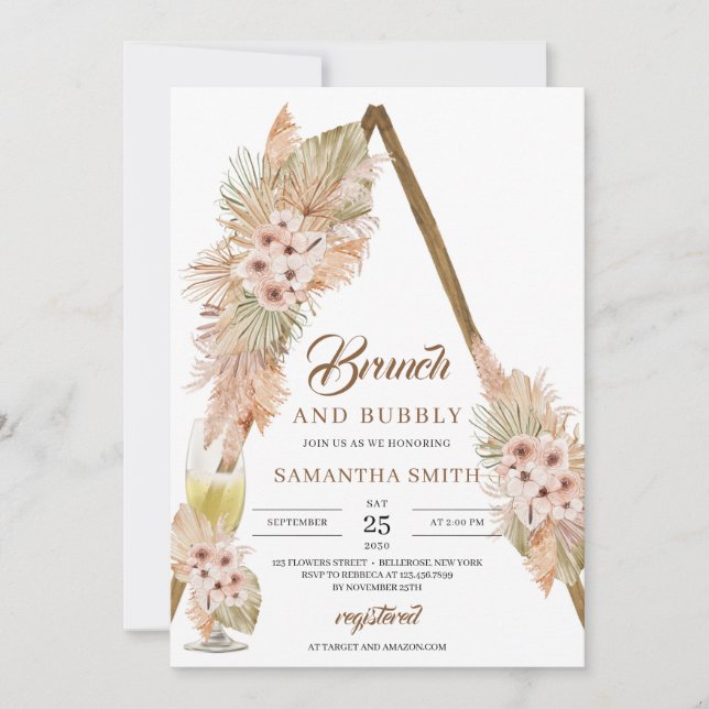 Invitación Palm Seca Sale Pampas Brunch de hierba y Bubbing (Anverso)