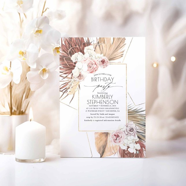Invitación Palm Seca Tropical Sale De La Foliage Cumpleaños (White Orchids Boho Birthday Invitations)