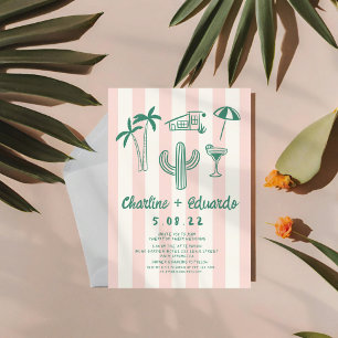 Invitación Palm Springs Green Boda dibujado a mano rosada
