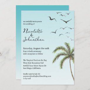 Invitación Palm Tree and Birds Simple Beach Wedding