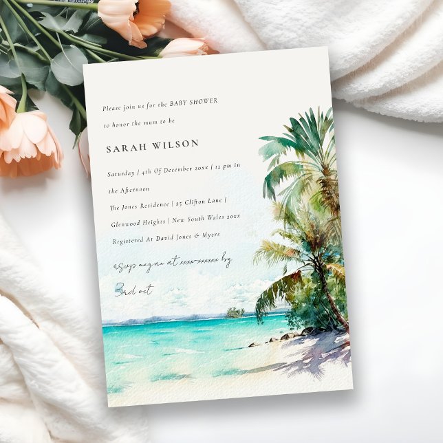 Invitación Palm Tree Baby Shower de Playa Tropical (Subido por el creador)