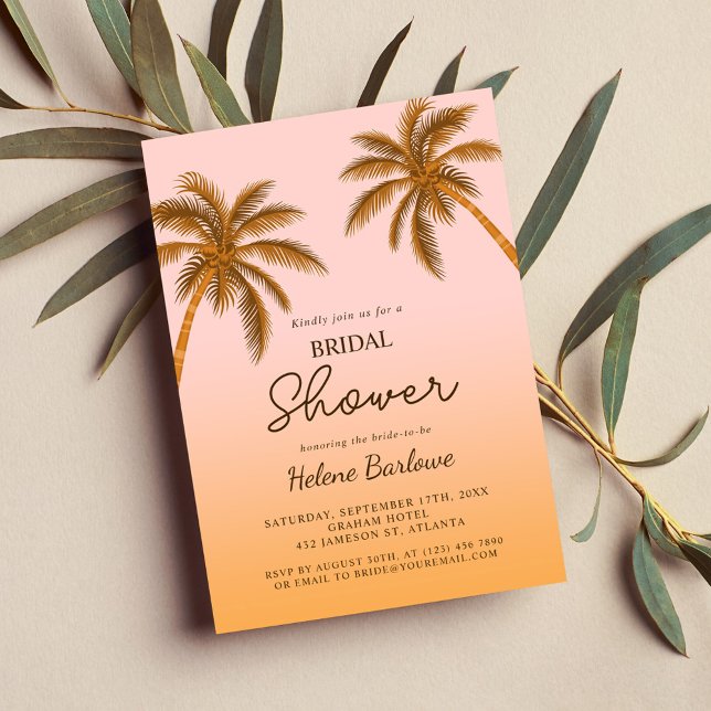 Invitación Palm Tree Beach Tropical Moderna Ducha Bridal (Tropical Beach Palm Tree Modern Bridal Shower Invitation)