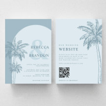 Palm Tree Boho Beach Dusty Blue QR Code Boda