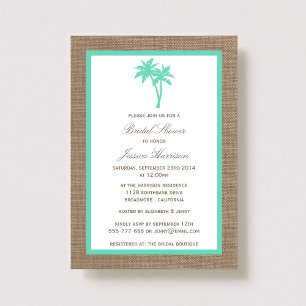Invitación Palm Tree Burlap Beach Bridal Shower