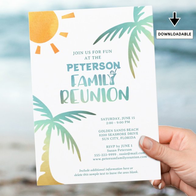 Invitación Palm Tree de la playa de la Reunión Familiar (Subido por el creador)