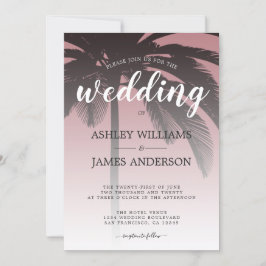 Invitación Palm Tree Dusty Rosa Beach Wedding
