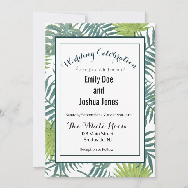 Invitación Palm Tree Fronds Pintando Hawaian (Anverso)