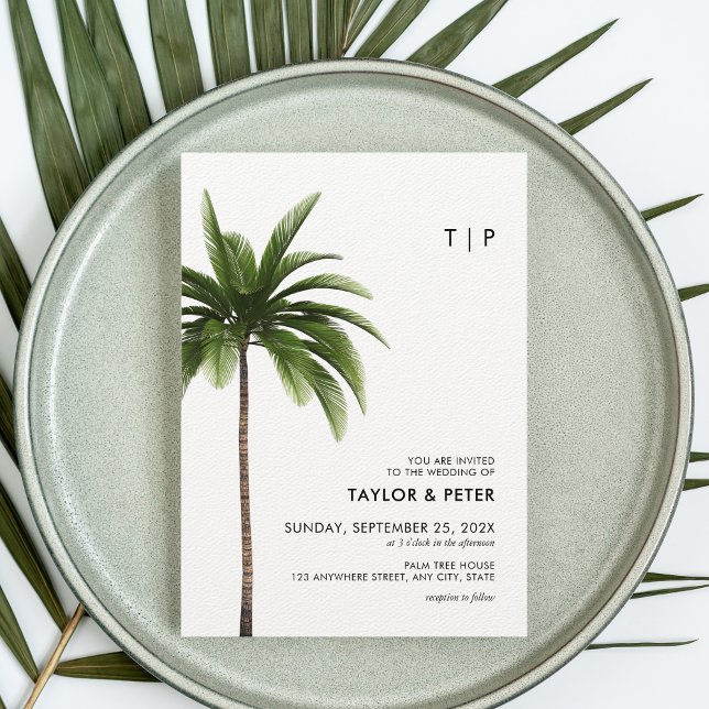 Invitación Palm Tree Minimalista Tropical Beach Photo Boda (Subido por el creador)