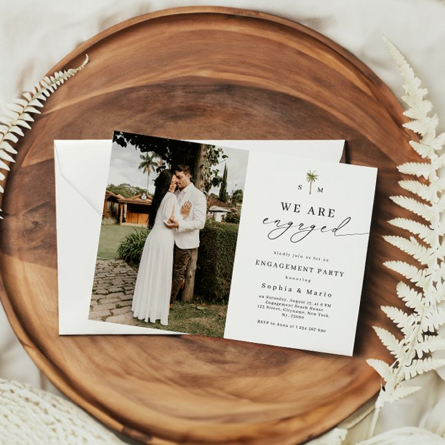 Invitación Palm Tree Monogram Beach Engagement Party (Subido por el creador)