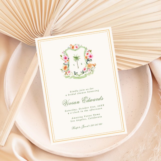 Invitación Palm Tree Monograma Tropical Beach Shower (Subido por el creador)