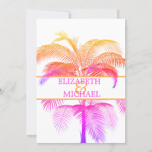 Invitación Palm Tree Pink Elegant Wedding Ensayo moderno