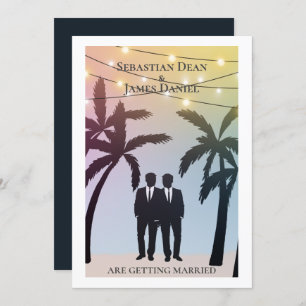 Invitación Palm Tree String ilumina dos Groom Gay Boda