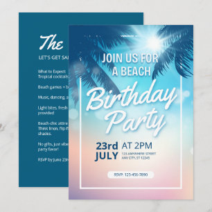 Invitación Palm Tree Sunset Adults Beach Cumpleaños