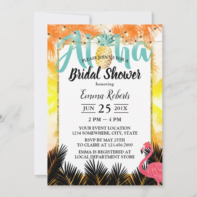 Invitación Palm Tree Tropical Aloha Pineapple Bridal Shower (Anverso)