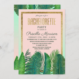 Invitación Palm Tree Tropical Banana Leaf Gold Bachelorette